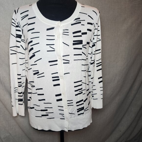 Halogen Womens Crew Neck Cardigan Sweater Size L 3/4 sleeves Preppy Office - Picture 1 of 8